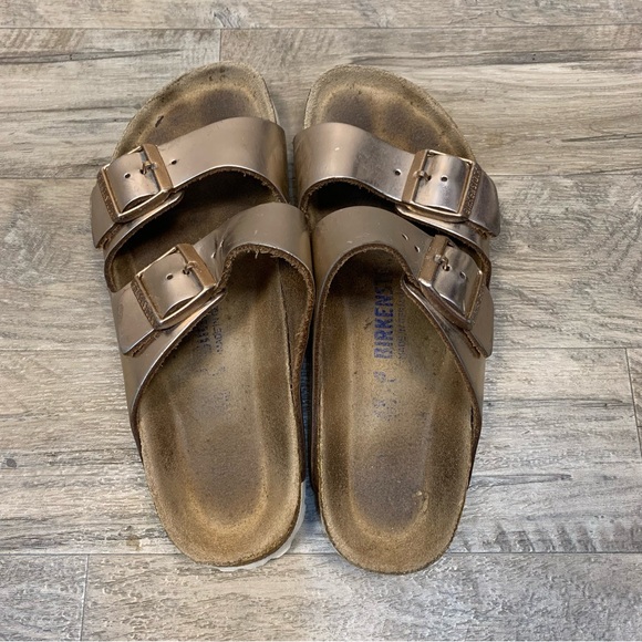 Birkenstock Arizona Metallic Copper Buckle Sandals - Picture 6 of 11